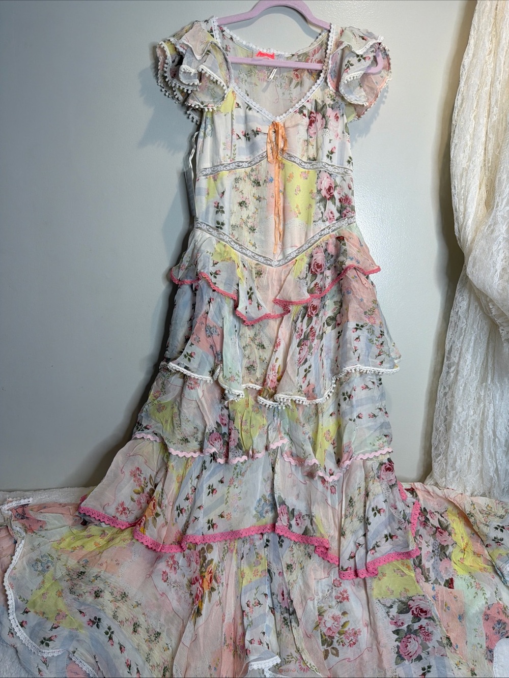 Free People Love You Bunches Tiered Drop Waist Ruffles Floral Midi Dress - Picture 6 of 8